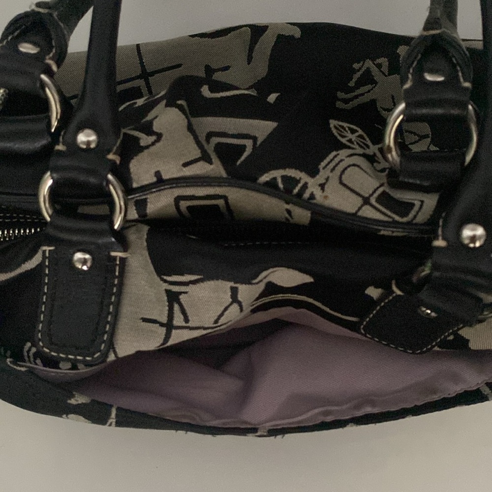 Coach Horse Carriage Ashley Monogrammed Black & Grey Leather & Fabric Handbag - Picture 6 of 13